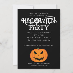 Cool scary Jack O'Lantern Halloween black orange Invitation