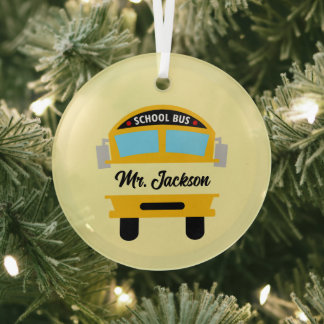Cool School Bus Driver add name Glass Ornament