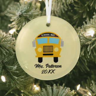 Cool School Bus Driver add name Glass Ornament