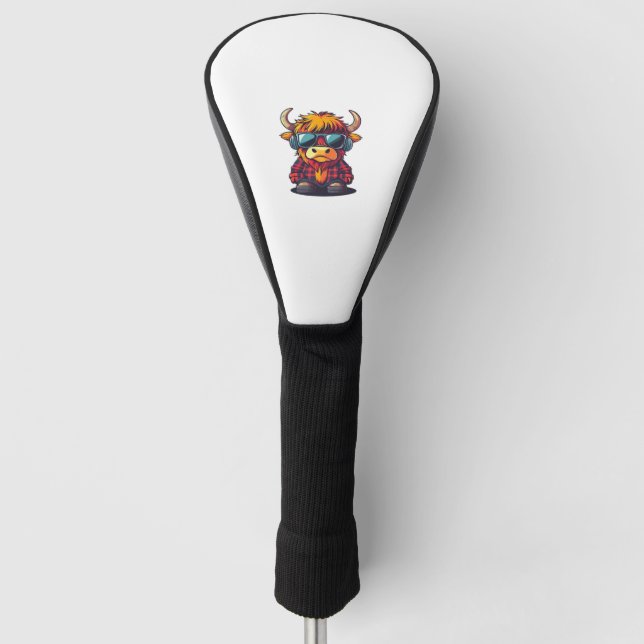 Cool Scottish Highland Cow Classic T-Shirt Golf Head Cover (Front)