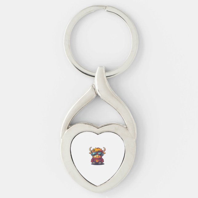 Cool Scottish Highland Cow Classic T-Shirt Keychain (Front)