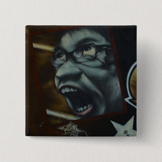 Cool Scream Graffiti Face 2 Inch Square Button (Front)