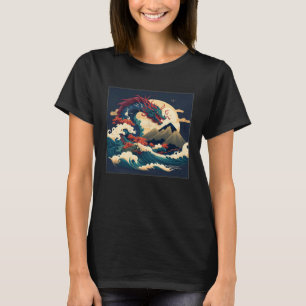Cool Sea Dragon Illustration Ocean Waves Sunset Wo T-Shirt