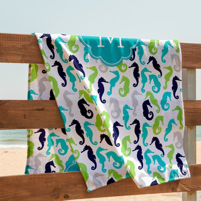 Cool Sea Horse Pattern Monogrammed Beach Towel (Creator Uploaded)