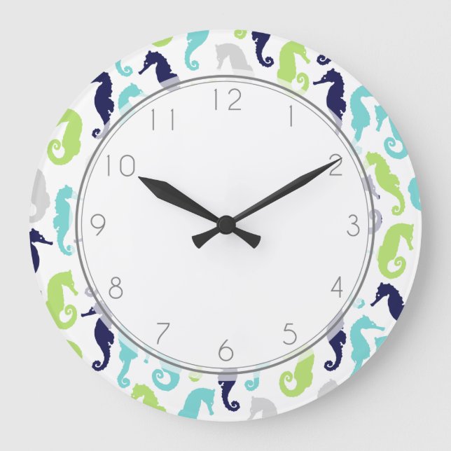 Cool Sea Horses Pattern Large Clock (Front)