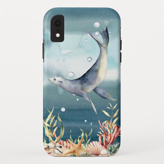 Cool Sea Lion Aquatic Underwater Scene Case-Mate iPhone Case (Back)