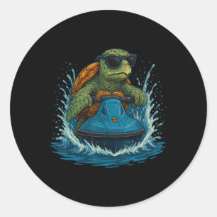 Cool Sea Turtle With Sungles Jet Ski Summer Classic Round Sticker