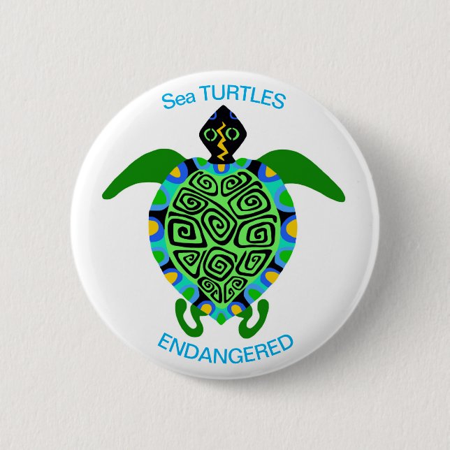 Cool Sea TURTLES - Endangered animal graphic - 2 Inch Round Button (Front)