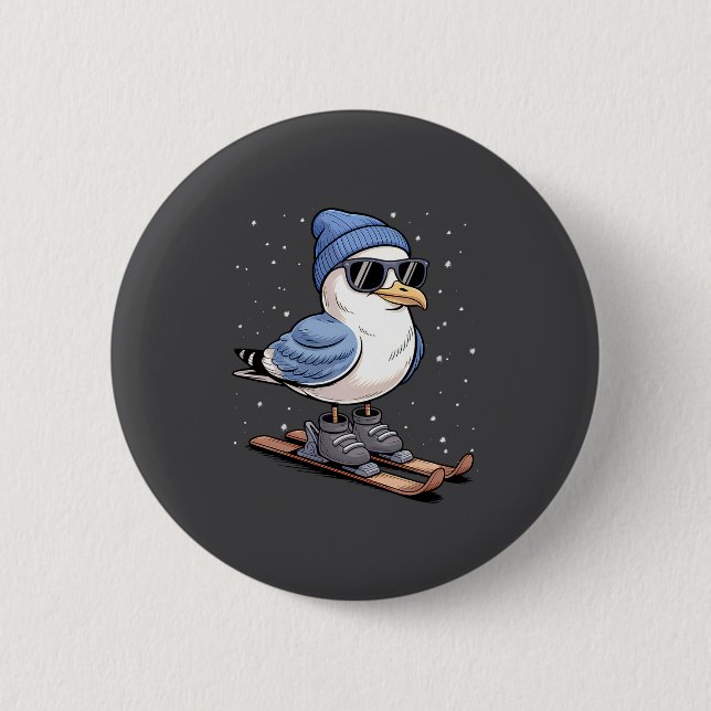 Cool Seagull On Skis - Nordic Winter Seagulls Aprè 2 Inch Round Button (Front)