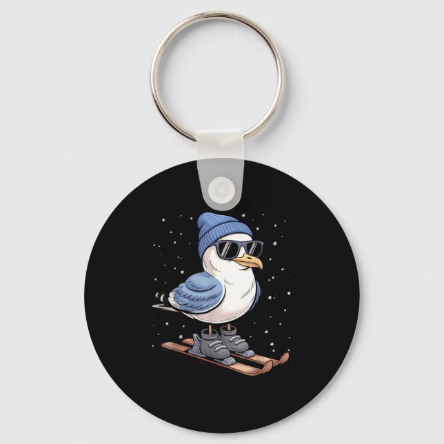 Cool Seagull On Skis - Nordic Winter Seagulls Aprè Keychain (Front)