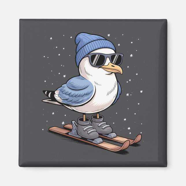 Cool Seagull On Skis - Nordic Winter Seagulls Aprè Magnet (Front)