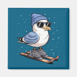 Cool Seagull On Skis - Nordic Winter Seagulls Aprè Magnet