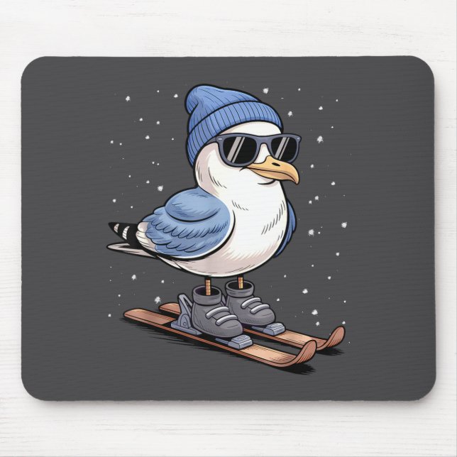 Cool Seagull On Skis - Nordic Winter Seagulls Aprè Mouse Pad (Front)