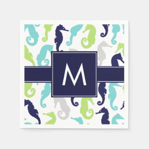 Cool Seahorses Monogrammed Napkin
