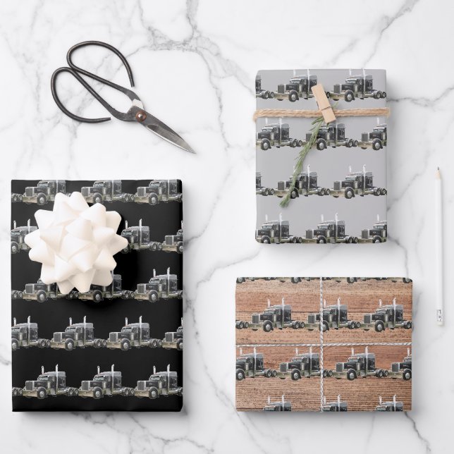 Cool Semi Transport Truck Birthday or Holiday Wrapping Paper Sheet (Front)