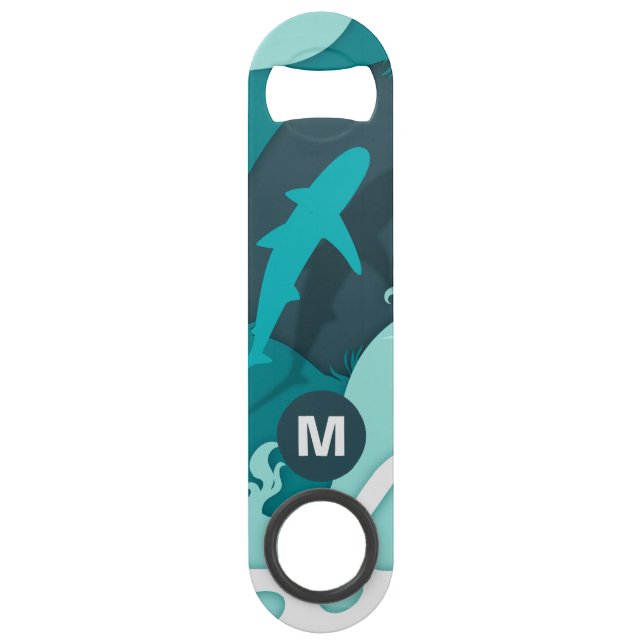 Cool Shark Abstract Art Monogram Bar Key (Front)
