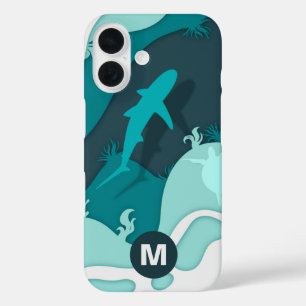 Cool Shark Abstract Art Monogram iPhone 16 Case
