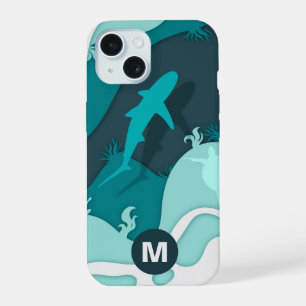 Cool Shark Abstract Art Monogram iPhone 15 Case