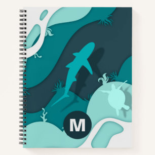Cool Shark Abstract Art Monogram Notebook