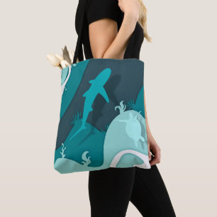 Cool Shark and Turtle Abstract Art Tote Bag