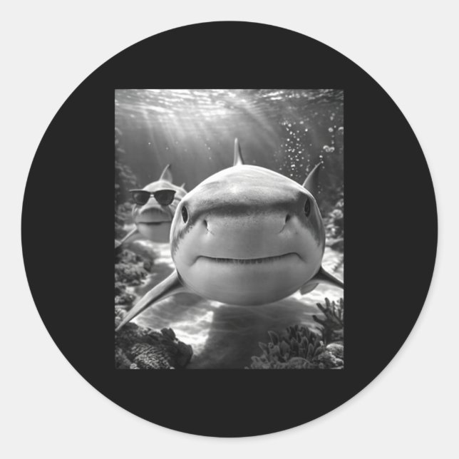 Cool Shark Animal Selfie  Classic Round Sticker (Front)
