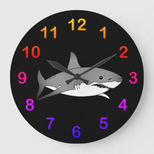 Cool Shark Cartoon Illustration Large Clock