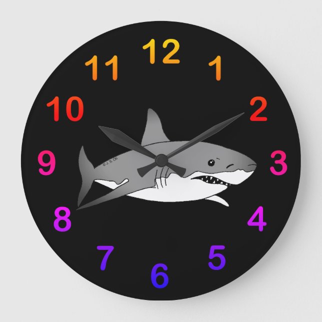 Cool Shark Cartoon Illustration Large Clock (Front)