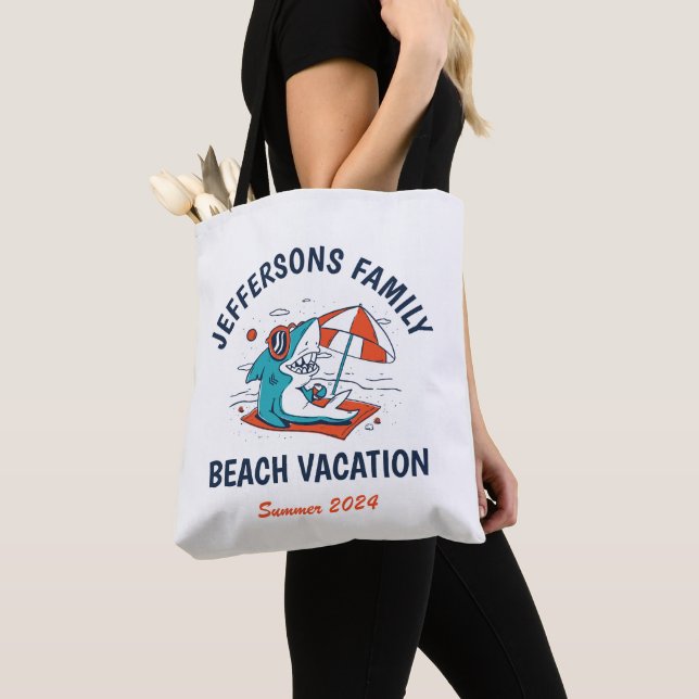 Cool Shark Matching Family Reunion Beach Vacation Tote Bag (Close Up)