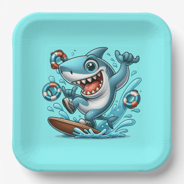 Cool shark party beach  paper plate (Front)
