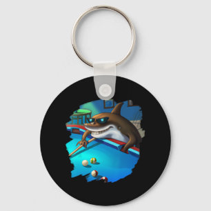 Cool Shark Playing Pool Billiards In Lounge Funny Keychain