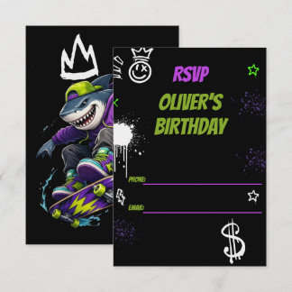 Cool Shark Skateboarding Birthday RSVP Card
