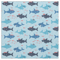 Cool sharks with pirate hats on light blue