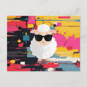 Cool Sheep Sunglasses Abstract Paint Blotch Art Postcard