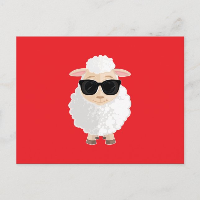 Cool Sheep Sunglasses Bold Red Solid Colour Postcard (Front)