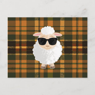 Cool Sheep Sunglasses Brown Green Plaid Cute Postcard