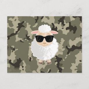 Cool Sheep Sunglasses Green Camo Cartoon Cute Postcard