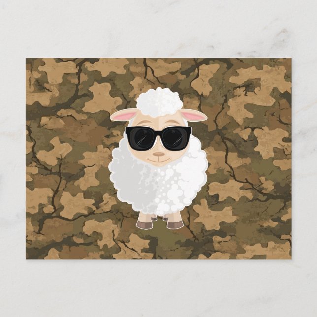 Cool Sheep Sunglasses Leaf Camo Cute Cartoon Postcard (Front)