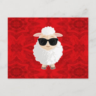 Cool Sheep Sunglasses Red Abstract Texture Cute Postcard