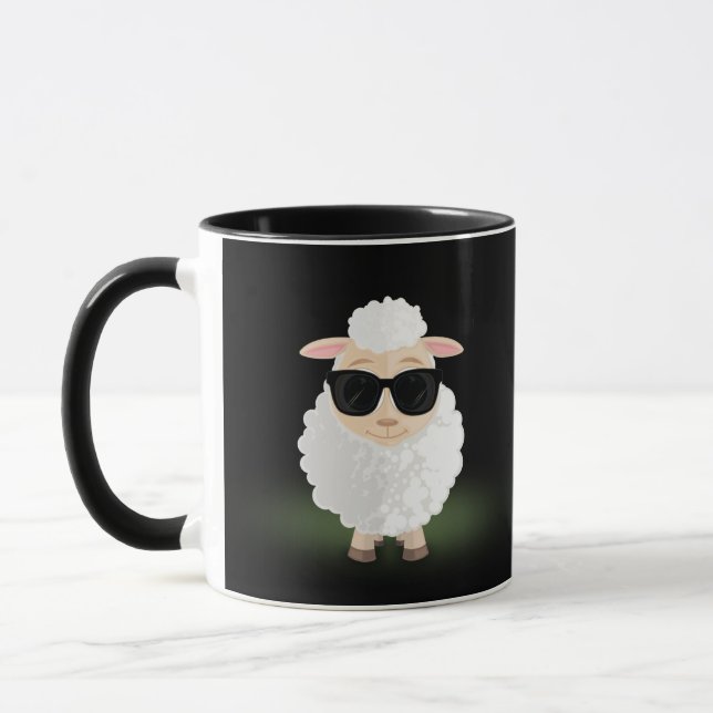 Cool Sheep With Sunglasses Neon Green Funny Mug (Left)