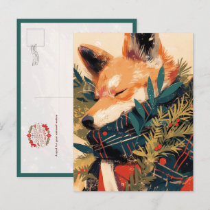 Cool Shiba Inu in Christmas Winter Postcard