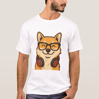 Cool Shiba Inu with Glasses & Headphones — Fun Dog T-Shirt