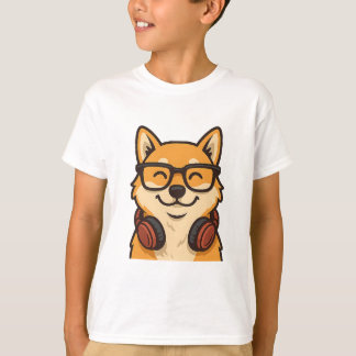 Cool Shiba Inu with Glasses & Headphones — Fun Dog T-Shirt