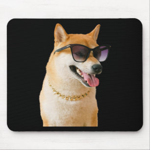 Cool Shiba Inu With Sungles And Gold Chain Sticker Mouse Pad