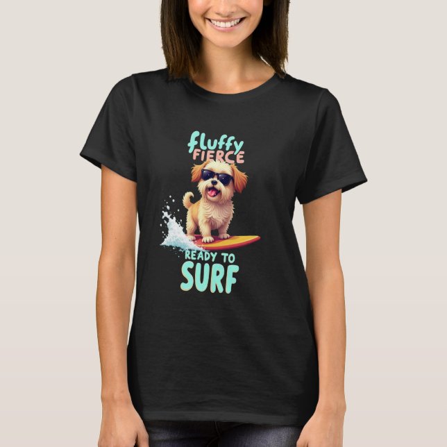 Cool Shih Tzu Surfing Dog T-Shirt (Front)