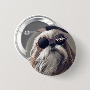 Cool Shih Tzu vintage retro glasses Photo Monogram 2 Inch Round Button