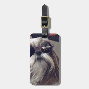 Cool Shih Tzu vintage retro glasses Photo Monogram Luggage Tag