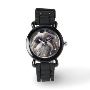 Cool Shih Tzu vintage retro glasses Photo Monogram Watch