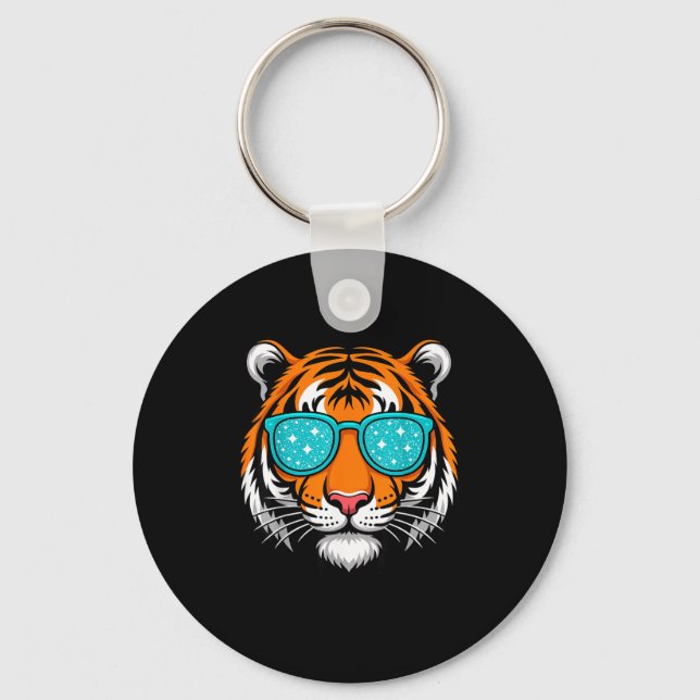 Cool Shirts For Boys Kids, Funny Tiger Sungles  Keychain (Front)