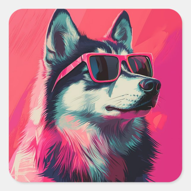 Cool Siberian Husky dog with sunglasses Square Sticker (Front)