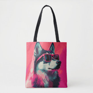 Cool Siberian Husky dog with sunglasses Tote Bag